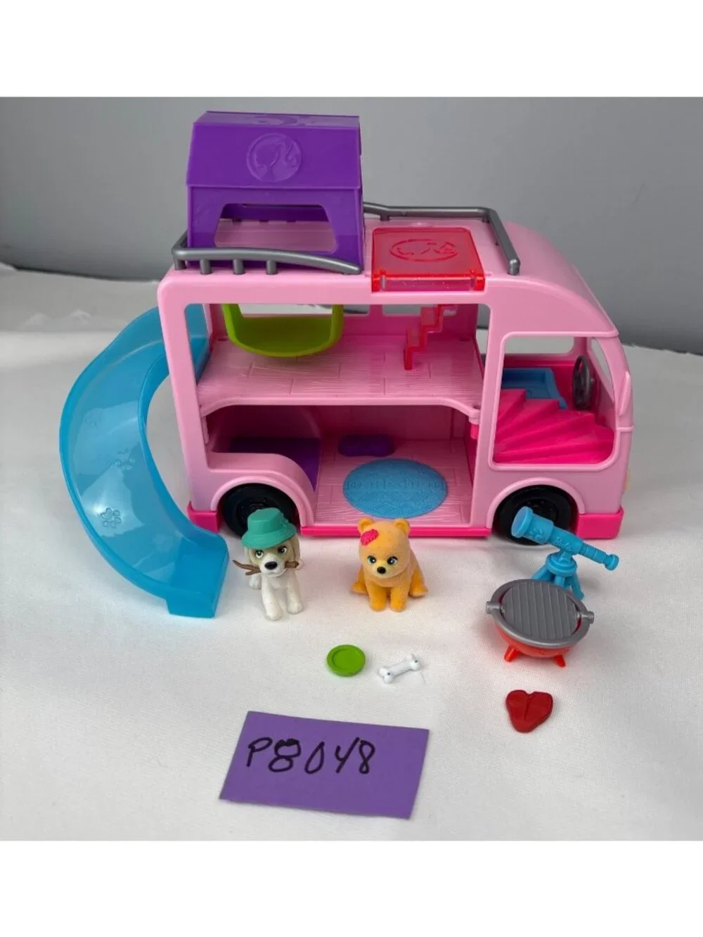 Barbie Pet Camper Playset w/ Accessories Figures Pink Slide Grill Pup Fun